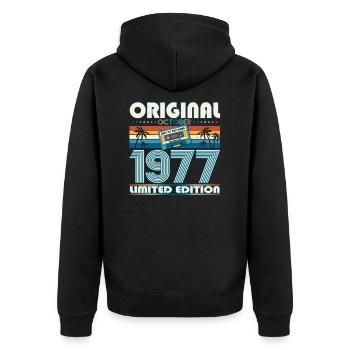 46. Geburtstag Retro Kassette Best of Oktober 1977 - Unisex Premium Bio Zip Hoodie - Schwarz - Hinten - Nico (187cm)