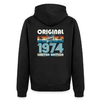49th Birthday Retro Cassette Best of October 1974 - Unisex Premium Organic Zip Hoodie - black - Back - Nico (187cm)