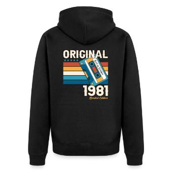 42e anniversaire mari octobre millésime 1981 cassette - Veste à capuche bio Premium Unisexe - noir - Dos - Nico (187cm)