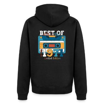 52. Geburtstag Mann Oktober Jahrgang 1971 Kassette - Unisex Premium Bio Zip Hoodie - Schwarz - Hinten - Nico (187cm)