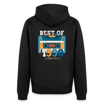 25e anniversaire mari octobre millésime 1998 cassette - Veste à capuche bio Premium Unisexe - noir - Dos - Nico (187cm)