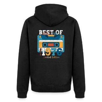 47. Geburtstag Mann Oktober Jahrgang 1976 Kassette - Unisex Premium Bio Zip Hoodie - Schwarz - Hinten - Nico (187cm)