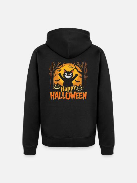 Chat joyeux Halloween - Sourire effrayant - Veste à capuche bio Premium Unisexe - noir