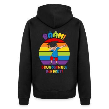 Bääm Schule gerockt Abschluss Grundschule 2026 - Unisex Premium Bio Zip Hoodie - Schwarz - Hinten - Nico (187cm)
