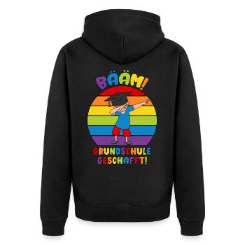 Bääm Schule geschafft Abschluss Grundschule 2026 - Unisex Premium Bio Zip Hoodie - Schwarz - Hinten - Nico (187cm)