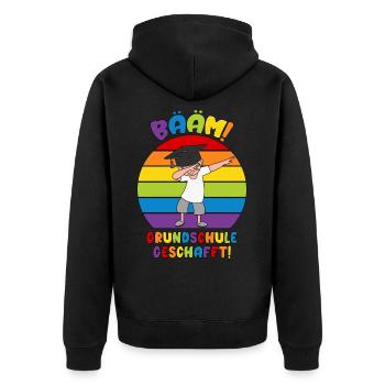 Abschluss Grundschule 2026 Bääm Schule geschafft - Unisex Premium Bio Zip Hoodie - Schwarz - Hinten - Nico (187cm)