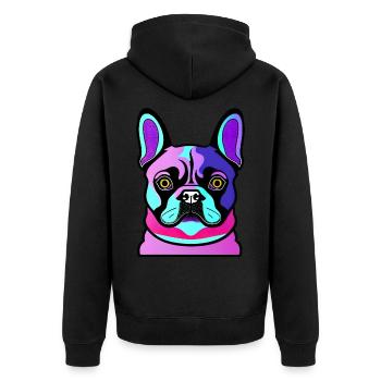 Glücklicher Hund. Glückliche Hunde. Französische Bulldogge - Unisex Premium Bio Zip Hoodie - Schwarz - Hinten - Nico (187cm)