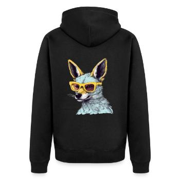 Pepito der Schakal - Unisex Premium Bio Zip Hoodie - Schwarz - Hinten - Nico (187cm)