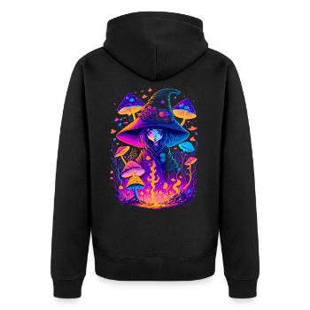 Hexe mit psychodelischen Pilzen - walpurgisnacht - Unisex Premium Bio Zip Hoodie - Schwarz - Hinten - Nico (187cm)