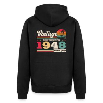 75ème Anniversaire Millésime Septembre Millésime 1948 - Veste à capuche bio Premium Unisexe - noir - Dos - Nico (187cm)