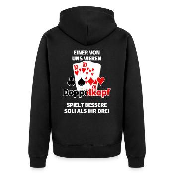 Doppelkopf lustiger Spruch - Unisex Premium Bio Zip Hoodie - Schwarz - Hinten - Nico (187cm)