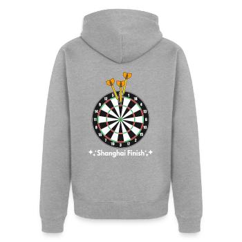 Shanghai Finish Darts Dartscheibe - Unisex Premium Bio Zip Hoodie - Grau meliert - Hinten - Nico (187cm)