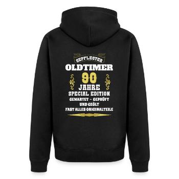 Oldtimer 90. Geburtstag 90 Jahre - Unisex Premium Bio Zip Hoodie - Schwarz - Hinten - Nico (187cm)