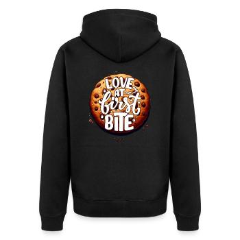 Liebe auf den ersten Bissen - Unisex Premium Bio Zip Hoodie - Schwarz - Hinten - Nico (187cm)