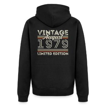 August 1979 Legende seit August 1979 Vintage 1979 - Unisex Premium Bio Zip Hoodie - Schwarz - Hinten - Nico (187cm)