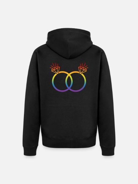 LGBT Wedding Rings Wedding Bachelor Party Couple Rainbow Diamond - Unisex Premium Organic Zip Hoodie - black