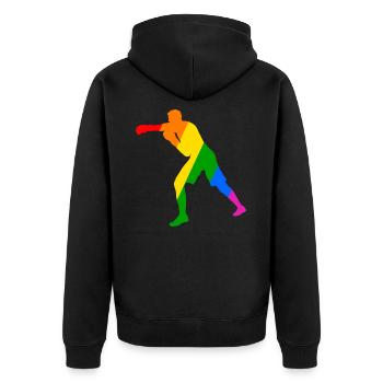 Boxer im Regenbogen - Unisex Premium Bio Zip Hoodie - Schwarz - Hinten - Nico (187cm)