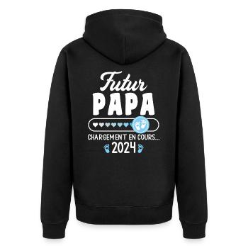 Dad to be 2024 Dad in Progress Pregnancy Announcement - Unisex Premium Organic Zip Hoodie - black - Back - Nico (187cm)