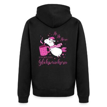 Einhorn Glühweinhorn Ho Ho Horn Spruch Weihnachten - Unisex Premium Bio Zip Hoodie - Schwarz - Hinten - Nico (187cm)