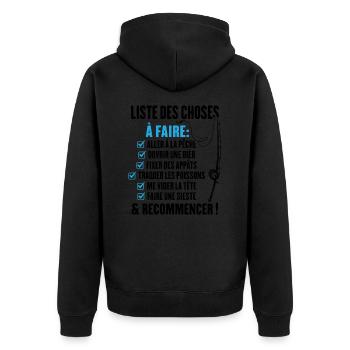 La liste du pêcheur Cadeau humour pour pêcheur - Veste à capuche bio Premium Unisexe - noir - Dos - Nico (187cm)