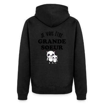 Je vais être grande sœur, Future grande soeur - Veste à capuche bio Premium Unisexe - noir - Dos - Nico (187cm)