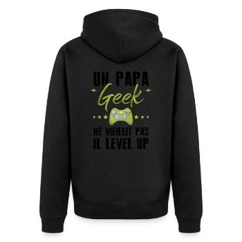 Un papa geek ne vieillit pas il level up - Veste à capuche bio Premium Unisexe - noir - Dos - Nico (187cm)