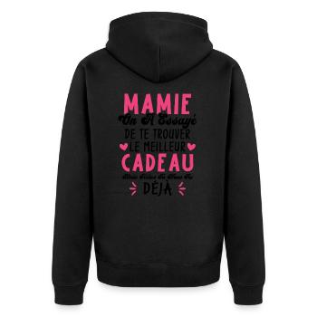 Mamie On A Essayé De Te Trouver Le Meilleur Cadeau - Veste à capuche bio Premium Unisexe - noir - Dos - Nico (187cm)