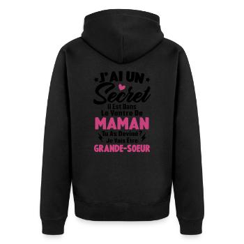 J'ai un secret je vais être grande sœur cadeau - Veste à capuche bio Premium Unisexe - noir - Dos - Nico (187cm)