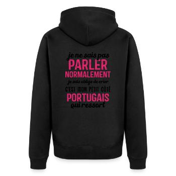 C'est mon petit côté portugais qui ressort - Veste à capuche bio Premium Unisexe - noir - Dos - Nico (187cm)