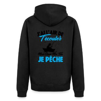 Dans Ma Tête Je Pêche, Cadeau Humour Pêcheur - Veste à capuche bio Premium Unisexe - noir - Dos - Nico (187cm)