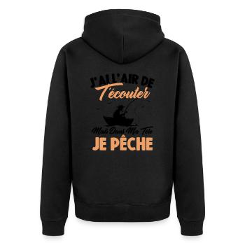 Dans Ma Tête Je Pêche, Cadeau Humour Pêcheur - Veste à capuche bio Premium Unisexe - noir - Dos - Nico (187cm)
