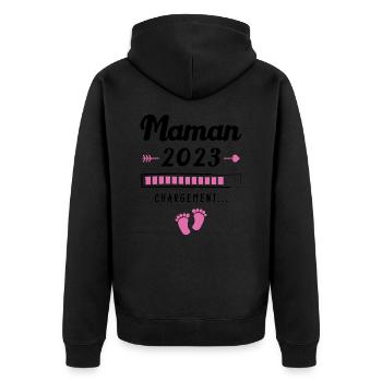 Maman 2023 Chargement, Cadeau future maman - Veste à capuche bio Premium Unisexe - noir - Dos - Nico (187cm)