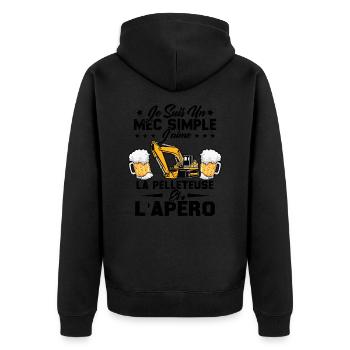 Un Mec Simple J'aime La Pelleteuse Et L'apéro - Veste à capuche bio Premium Unisexe - noir - Dos - Nico (187cm)
