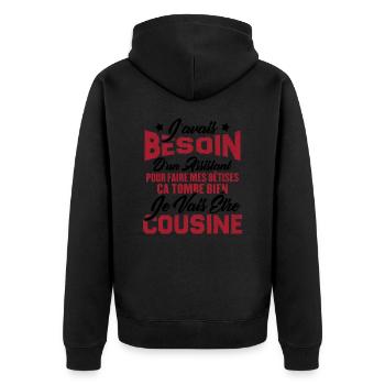 Je vais être cousine, Cadeau pour future cousine - Veste à capuche bio Premium Unisexe - noir - Dos - Nico (187cm)