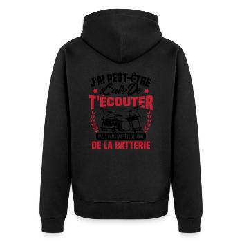 Dans Ma Tête Je Joue De La Batterie Batteur Cadeau - Veste à capuche bio Premium Unisexe - noir - Dos - Nico (187cm)