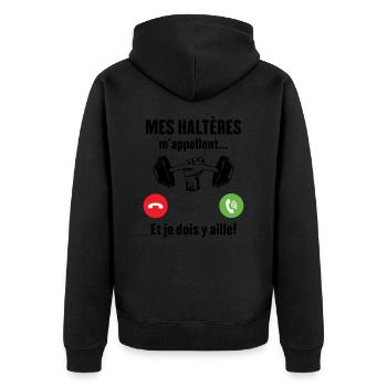 Les haltères musculation m'appellent - Veste à capuche bio Premium Unisexe - noir - Dos - Nico (187cm)
