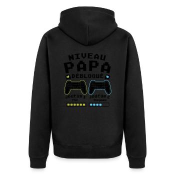 Niveau Papa Débloqué Cadeau Drôle Nouveau Papa - Veste à capuche bio Premium Unisexe - noir - Dos - Nico (187cm)