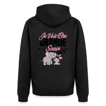 Je Vais Être Grande Sœur 2025, Annonce Grossesse - Veste à capuche bio Premium Unisexe - noir - Dos - Nico (187cm)