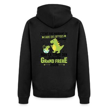 Je vais être grand frère 2026 / Cadeau grand frère - Veste à capuche bio Premium Unisexe - noir - Dos - Nico (187cm)
