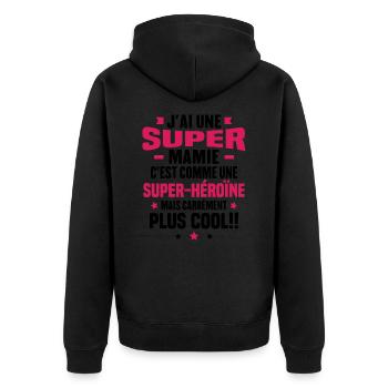 J'ai une super mamie c'est comme une super héroïne - Veste à capuche bio Premium Unisexe - noir - Dos - Nico (187cm)