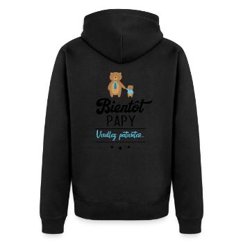 Bientôt Papy veuillez patienter, Cadeau futur papy - Veste à capuche bio Premium Unisexe - noir - Dos - Nico (187cm)