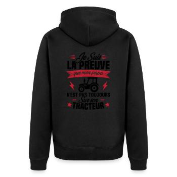 Preuve que mon papa tracteur, Papa agriculteur - Veste à capuche bio Premium Unisexe - noir - Dos - Nico (187cm)