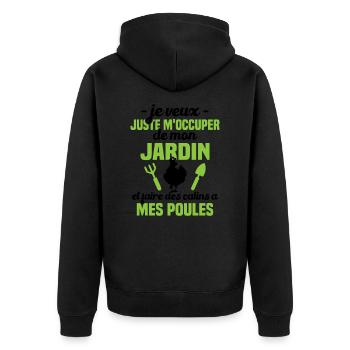 M'occuper de mon jardin, Cadeau jardinier poules - Veste à capuche bio Premium Unisexe - noir - Dos - Nico (187cm)