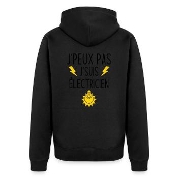 Ich kann nicht Ich bin Elektriker - Unisex Premium Bio Zip Hoodie - Schwarz - Hinten - Nico (187cm)