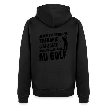 Thérapie golf - Humour cadeau golfeur - Veste à capuche bio Premium Unisexe - noir - Dos - Nico (187cm)