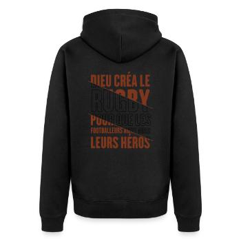 Dieu créa le rugby humour sport - Veste à capuche bio Premium Unisexe - noir - Dos - Nico (187cm)