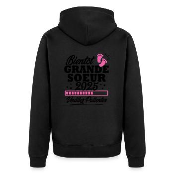 Bientôt grande soeur 2025 - Veste à capuche bio Premium Unisexe - noir - Dos - Nico (187cm)