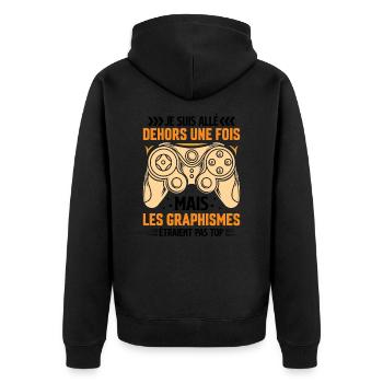 Humour cadeau console graphisme jeux vidéo - Veste à capuche bio Premium Unisexe - noir - Dos - Nico (187cm)