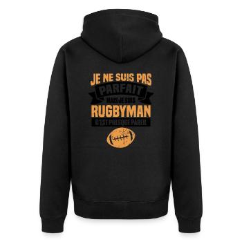 Pas parfait mais je suis rugbyman - Veste à capuche bio Premium Unisexe - noir - Dos - Nico (187cm)