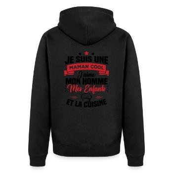 Une maman cool j'aime mon homme et la cuisine - Veste à capuche bio Premium Unisexe - noir - Dos - Nico (187cm)